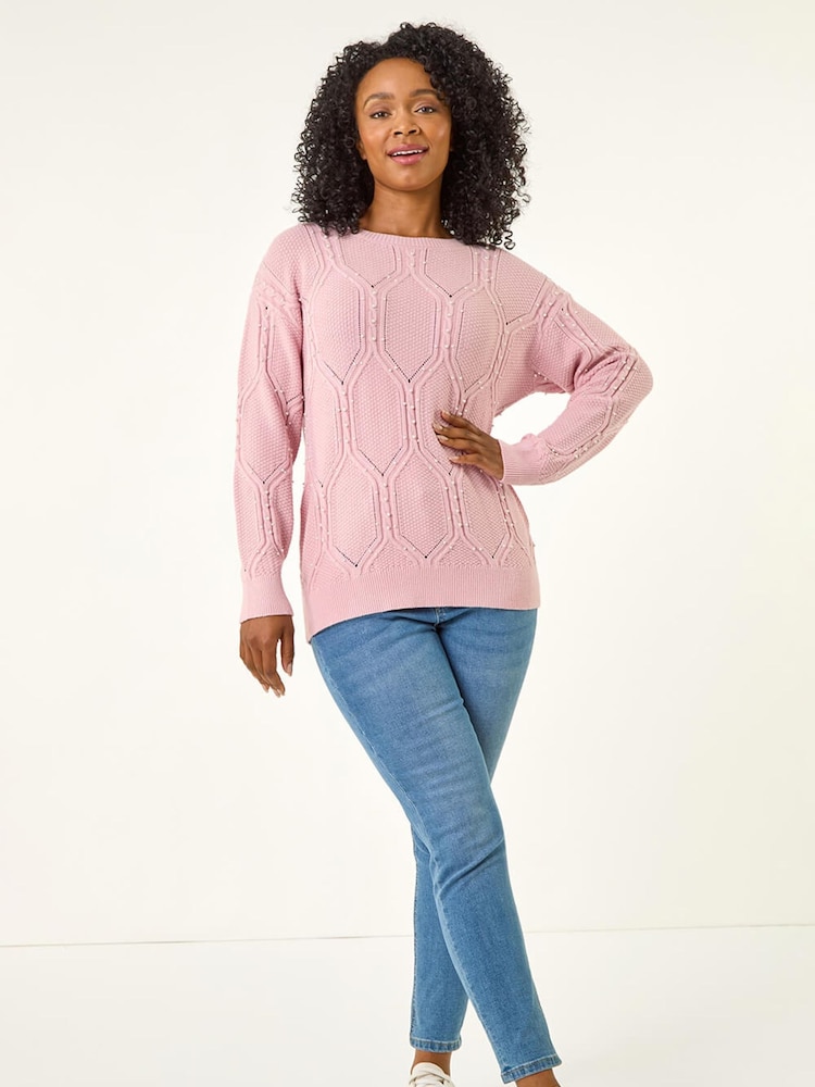 Roman Pink Petite Faux Pearl Knit Jumper - Image 2 of 5 Roman Pink Petite Faux Pearl Knit Jumper - Image 2 of 5
