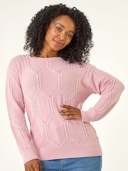 Roman Pink Petite Faux Pearl Knit Jumper - Image 4 of 5