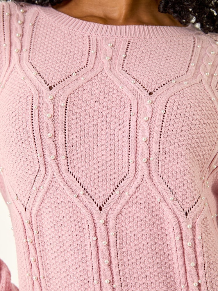 Roman Pink Petite Faux Pearl Knit Jumper - Image 5 of 5