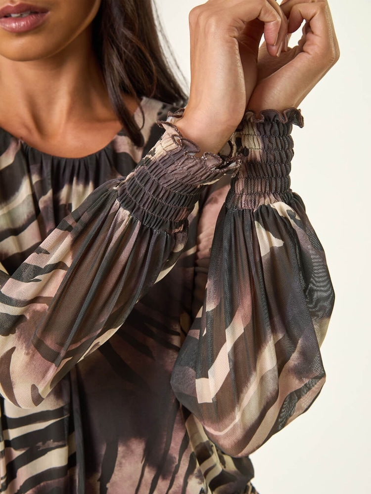 Roman Black Petite Mesh Blouson Blouse - Image 5 of 5 Roman Black Petite Mesh Blouson Blouse - Image 5 of 5