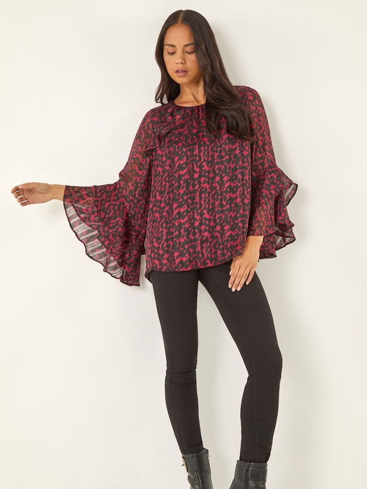 Roman Black Petite Paisley Frill Sleeve Blouse - Image 2 of 5 Roman Black Petite Paisley Frill Sleeve Blouse - Image 2 of 5