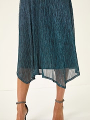 Roman Blue Petite Shimmer Twist Front Midi Dress - Image 5 of 5