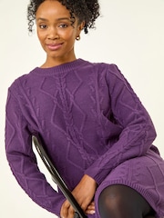 Roman Purple Petite Cable Knit Jumper Dress - Image 1 of 5