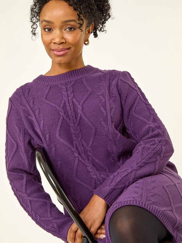 Roman Purple Petite Cable Knit Jumper Dress - Image 1 of 5