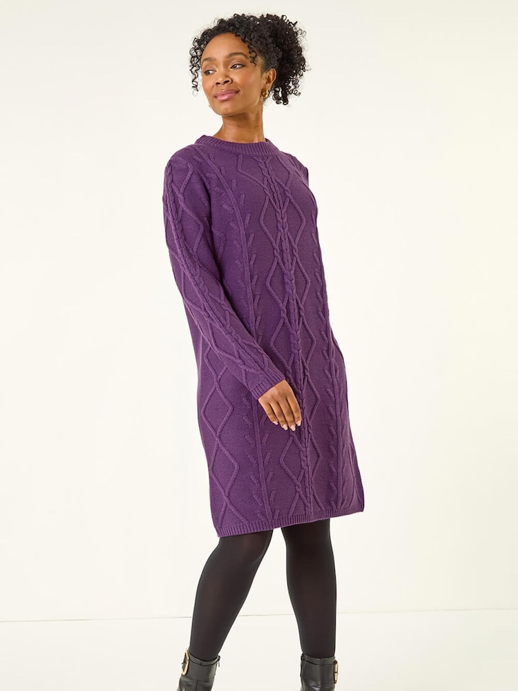 Roman Purple Petite Cable Knit Jumper Dress - Image 2 of 5