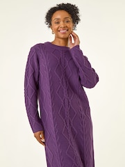 Roman Purple Petite Cable Knit Jumper Dress - Image 4 of 5