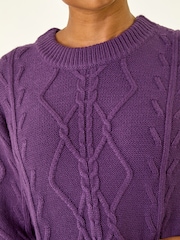 Roman Purple Petite Cable Knit Jumper Dress - Image 5 of 5