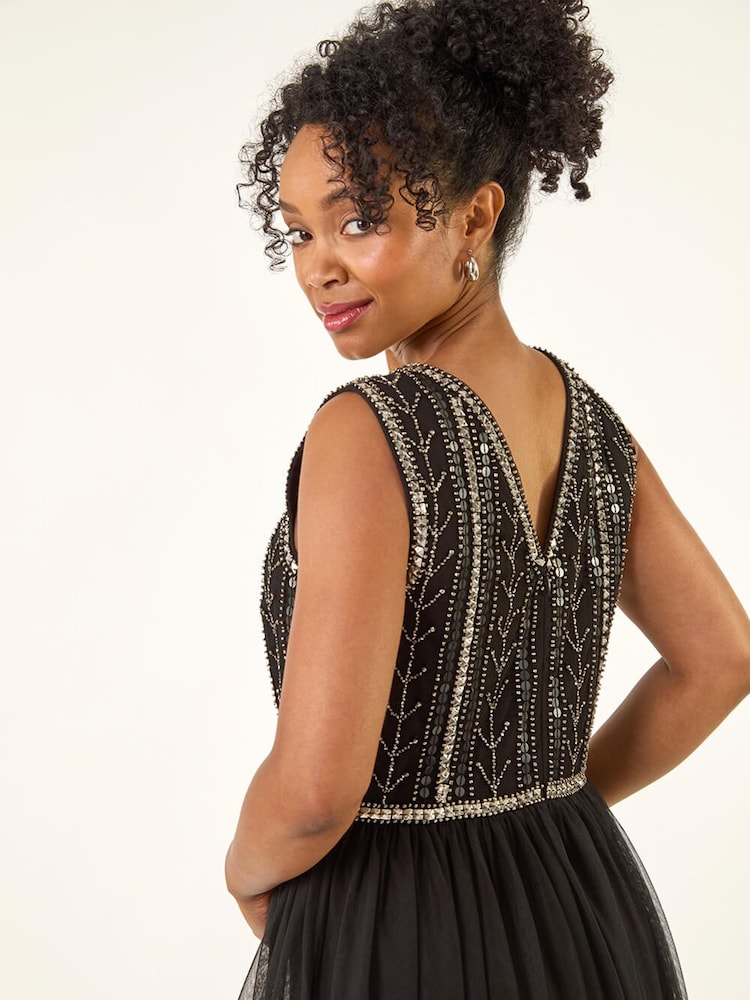Roman Black Petite Embroidered Mesh Dress - Image 1 of 5 Roman Black Petite Embroidered Mesh Dress - Image 1 of 5