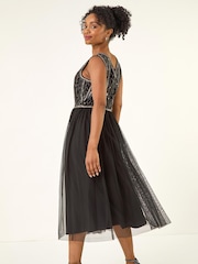 Roman Black Petite Embroidered Mesh Dress - Image 3 of 5