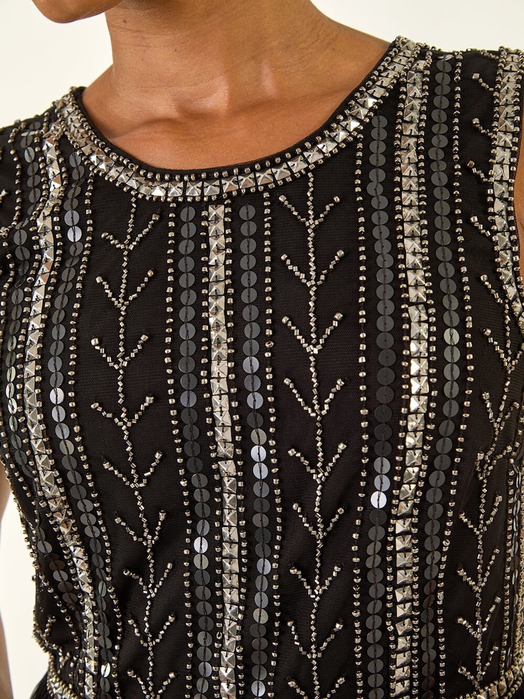 Roman Black Petite Embroidered Mesh Dress - Image 5 of 5 Roman Black Petite Embroidered Mesh Dress - Image 5 of 5