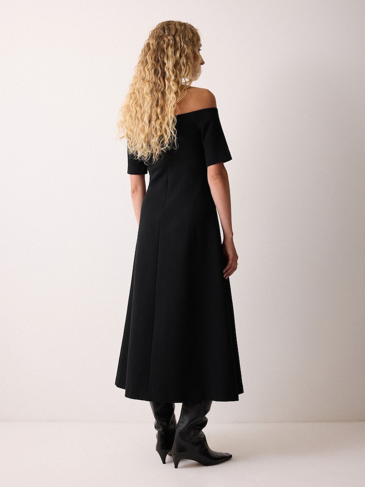 Jigsaw Black Off Shoulder Crepe Dress - Image 2 of 2 Jigsaw Black Off Shoulder Crepe Dress - Image 2 of 2