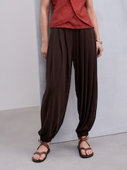 Chocolate Brown Slinky Pleated Balloon Trousers - Image 2 of 7