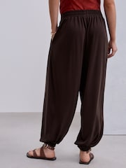 Chocolate Brown Slinky Pleated Balloon Trousers - Image 3 of 7