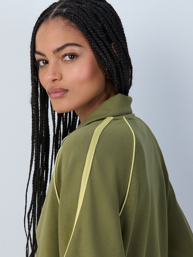 Olive Green Slinky Side Stripe Bomber Jacket - Image 1 of 9