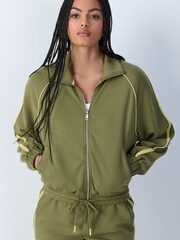 Olive Green Slinky Side Stripe Bomber Jacket - Image 2 of 9