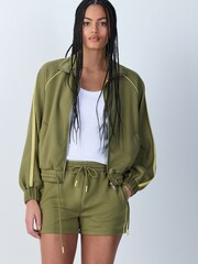 Olive Green Slinky Side Stripe Bomber Jacket - Image 3 of 9