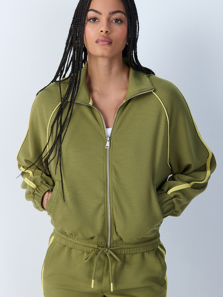 Olive Green Slinky Side Stripe Bomber Jacket - Image 2 of 7