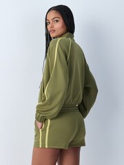 Olive Green Slinky Side Stripe Bomber Jacket - Image 5 of 9