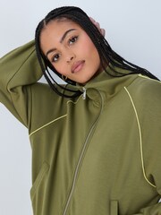 Olive Green Slinky Side Stripe Bomber Jacket - Image 6 of 9