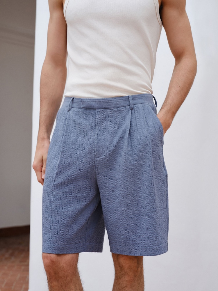 Blue Textured Chino Shorts - Image 1 of 11 Blue Textured Chino Shorts - Image 1 of 11