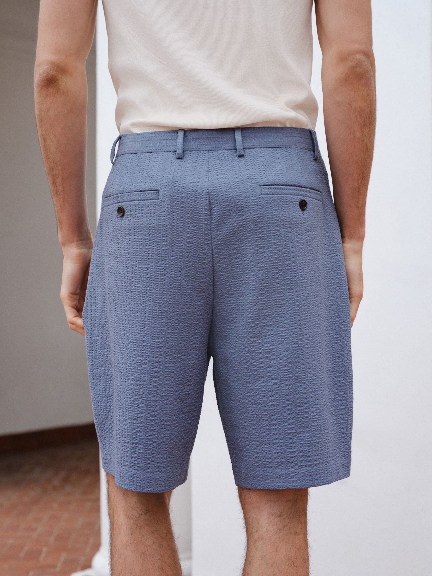 Buy Blue Textured Bermuda Chino Shorts from Next Canada