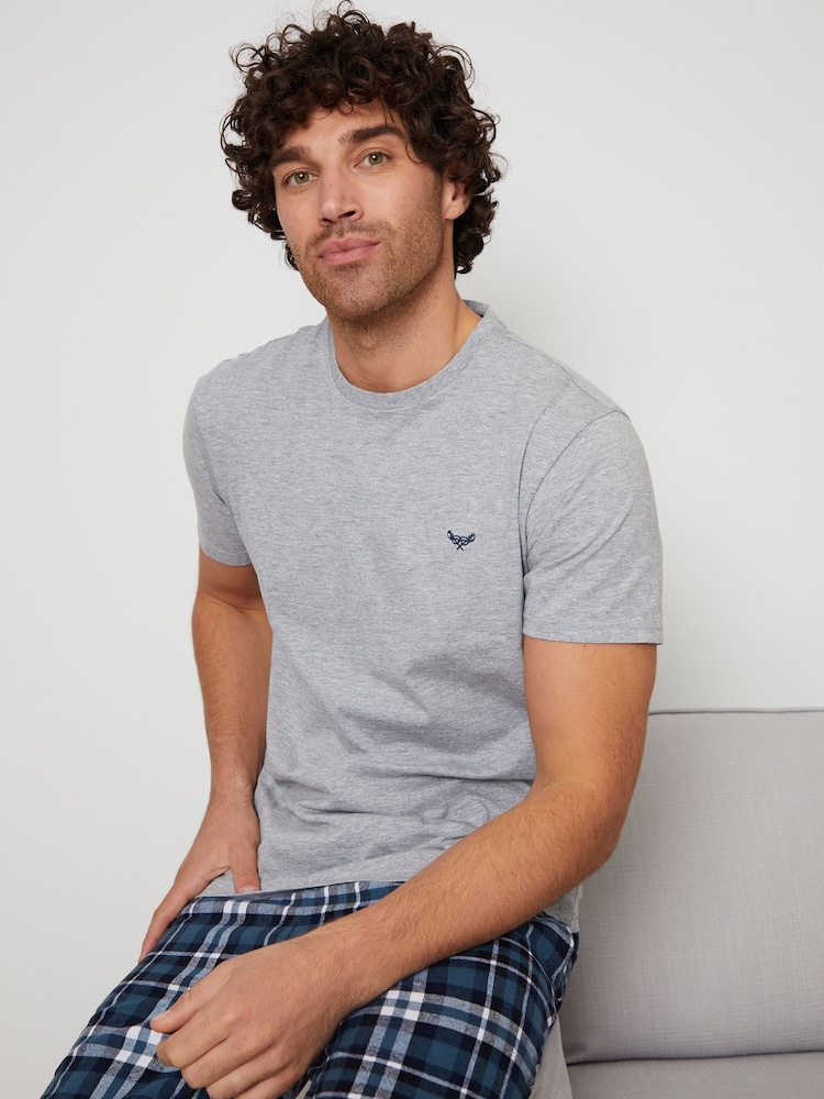 Threadbare Grey Short Sleeve T-Shirt & Check Trousers Pyjamas Set 2 Pack - Image 4 of 4 Threadbare Grey Short Sleeve T-Shirt & Check Trousers Pyjamas Set 2 Pack - Image 4 of 4