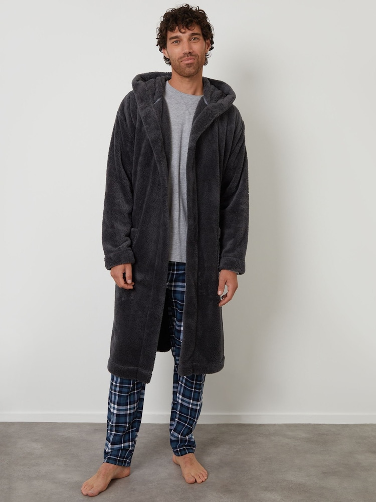 Threadbare Grey Borg Hooded Dressing Gown - Image 1 of 4 Threadbare Grey Borg Hooded Dressing Gown - Image 1 of 4