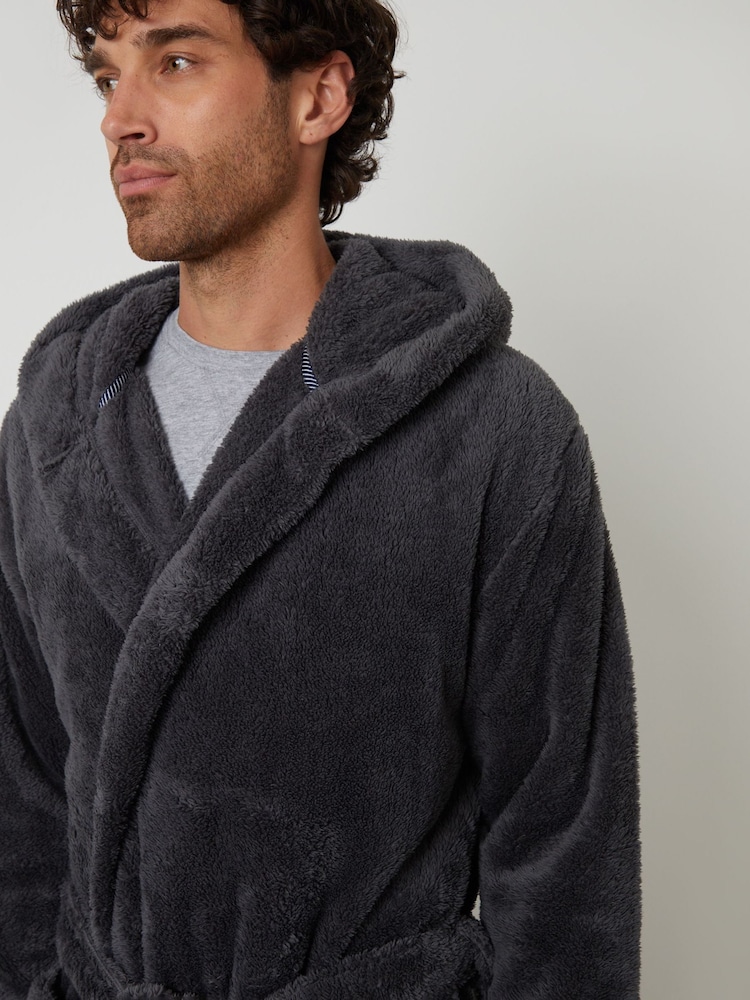 Threadbare Grey Borg Hooded Dressing Gown - Image 4 of 4 Threadbare Grey Borg Hooded Dressing Gown - Image 4 of 4