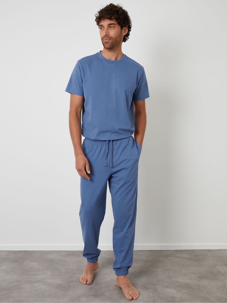Threadbare Blue Peached Cotton Pyjamas Set - Image 1 of 4 Threadbare Blue Peached Cotton Pyjamas Set - Image 1 of 4