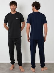 Threadbare Black Short Sleeve T-Shirts & Joggers Lounge Sets 2 Pack - Image 1 of 4