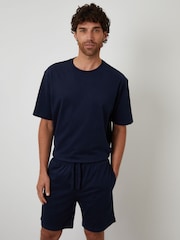 Threadbare Blue Relaxed Fit Peached Cotton Shortie Lounge Set - Image 1 of 4