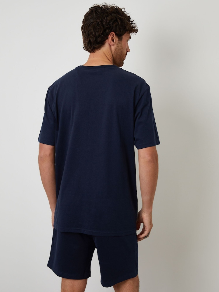 Threadbare Blue Relaxed Fit Peached Cotton Shortie Lounge Set - Image 2 of 4 Threadbare Blue Relaxed Fit Peached Cotton Shortie Lounge Set - Image 2 of 4
