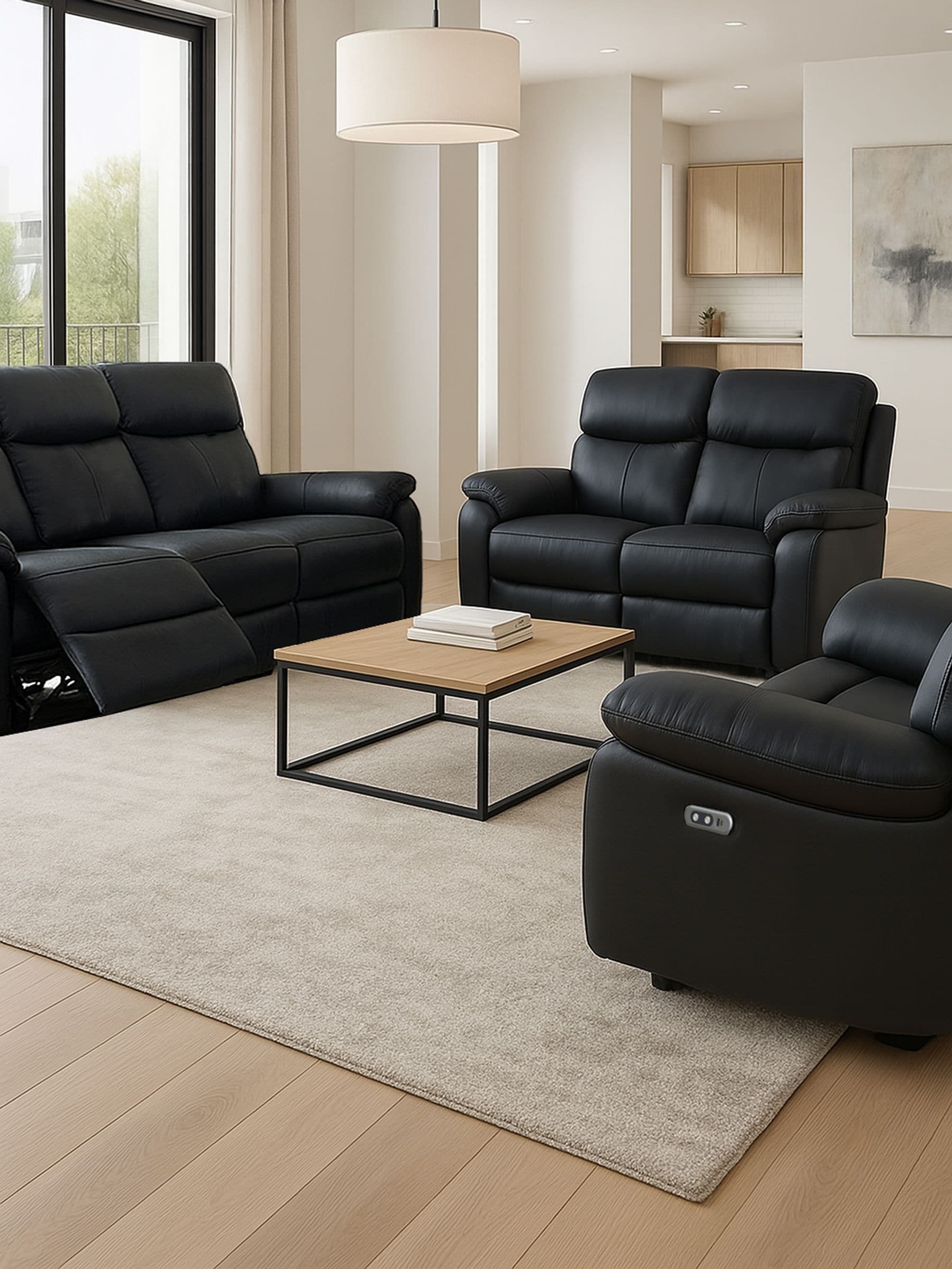 Aspire Kingsmere 6 Power Black Recliner Sofa Suite - Image 4