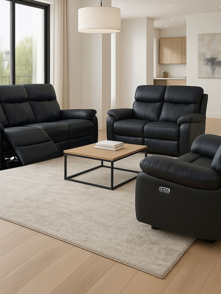 Aspire Furniture Black Kingsmere Power Recliner Sofa and Chair Set Suite - Image 1 of 6