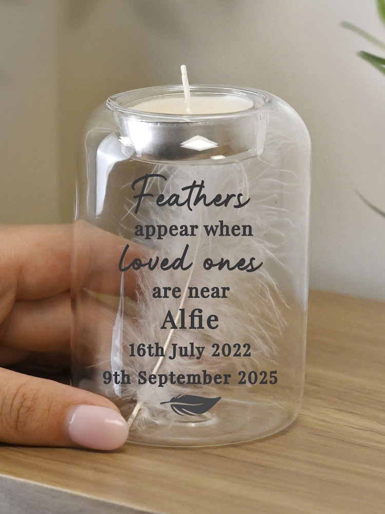 Personalised Memorial Feather Tealight Holder by PMC - Image 2 of 3