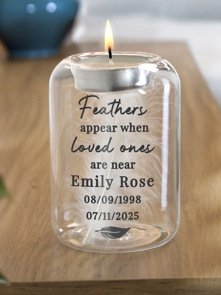 Personalised Memorial Feather Tealight Holder by PMC - Image 3 of 3