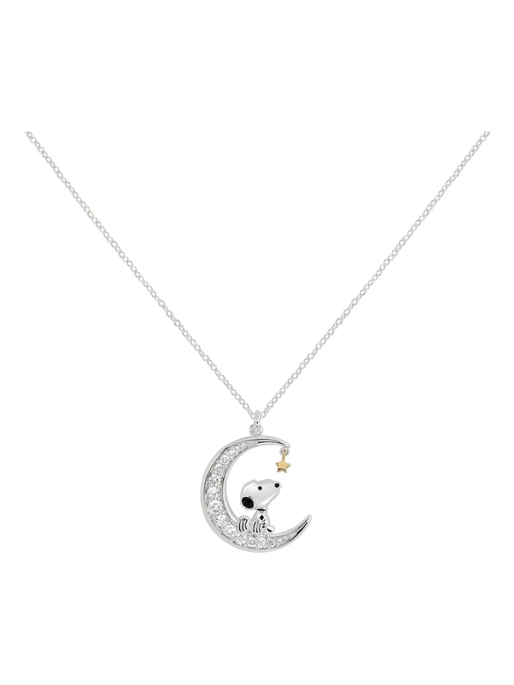 Peers Hardy Snoopy Stone Set Moon Silver Tone Necklace - Image 1 of 4 Peers Hardy Snoopy Stone Set Moon Silver Tone Necklace - Image 1 of 4