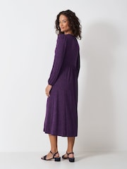 Crew Clothing Purple Printed Long Sleeve Jersey Wrap Dress - Image 2 of 5