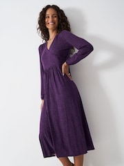 Crew Clothing Purple Printed Long Sleeve Jersey Wrap Dress - Image 3 of 5