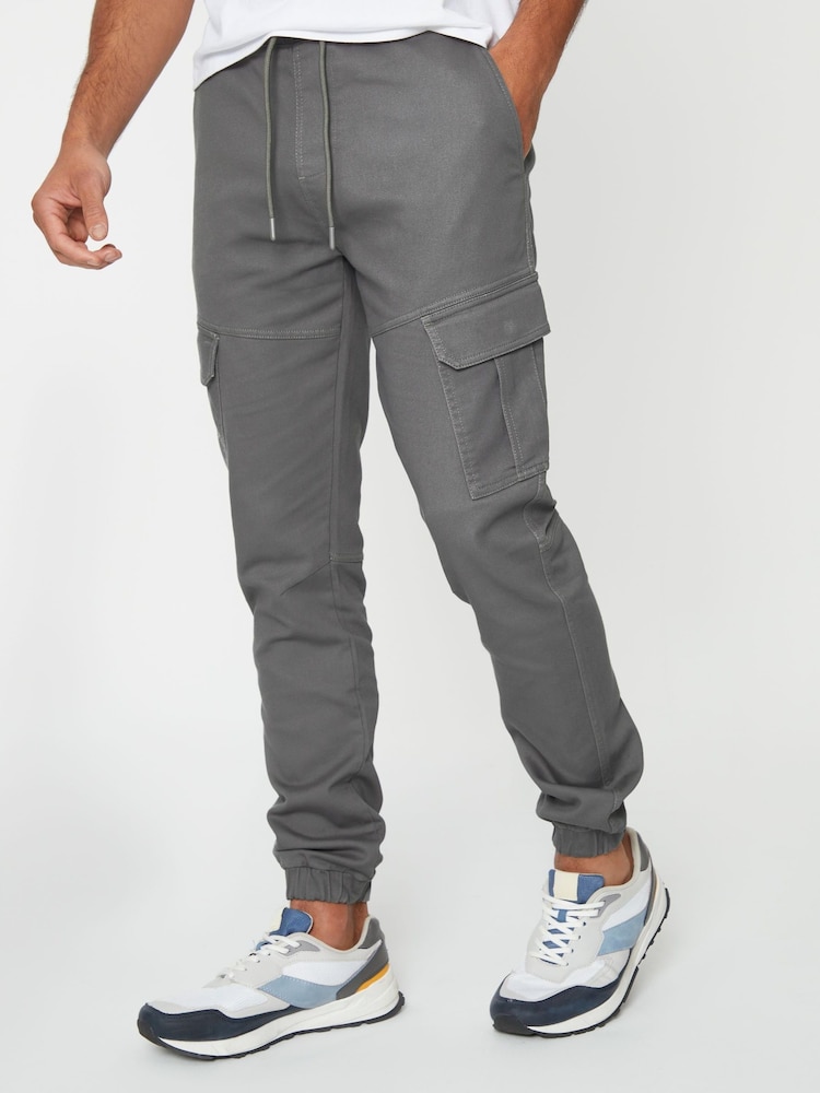 Threadbare Grey Slim Fit Cargo Pocket Jogger Style Trousers - Image 1 of 4 Threadbare Grey Slim Fit Cargo Pocket Jogger Style Trousers - Image 1 of 4