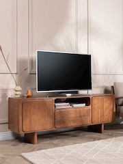 Barker and Stonehouse Brown Zerina Acacia Wood 2 Door 2 Drawer TV Unit - Image 1 of 6