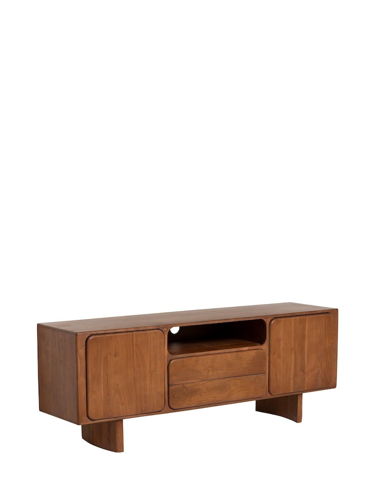 Barker and Stonehouse Brown Zerina Acacia Wood 2 Door 2 Drawer TV Unit - Image 2 of 6 Barker and Stonehouse Brown Zerina Acacia Wood 2 Door 2 Drawer TV Unit - Image 2 of 6