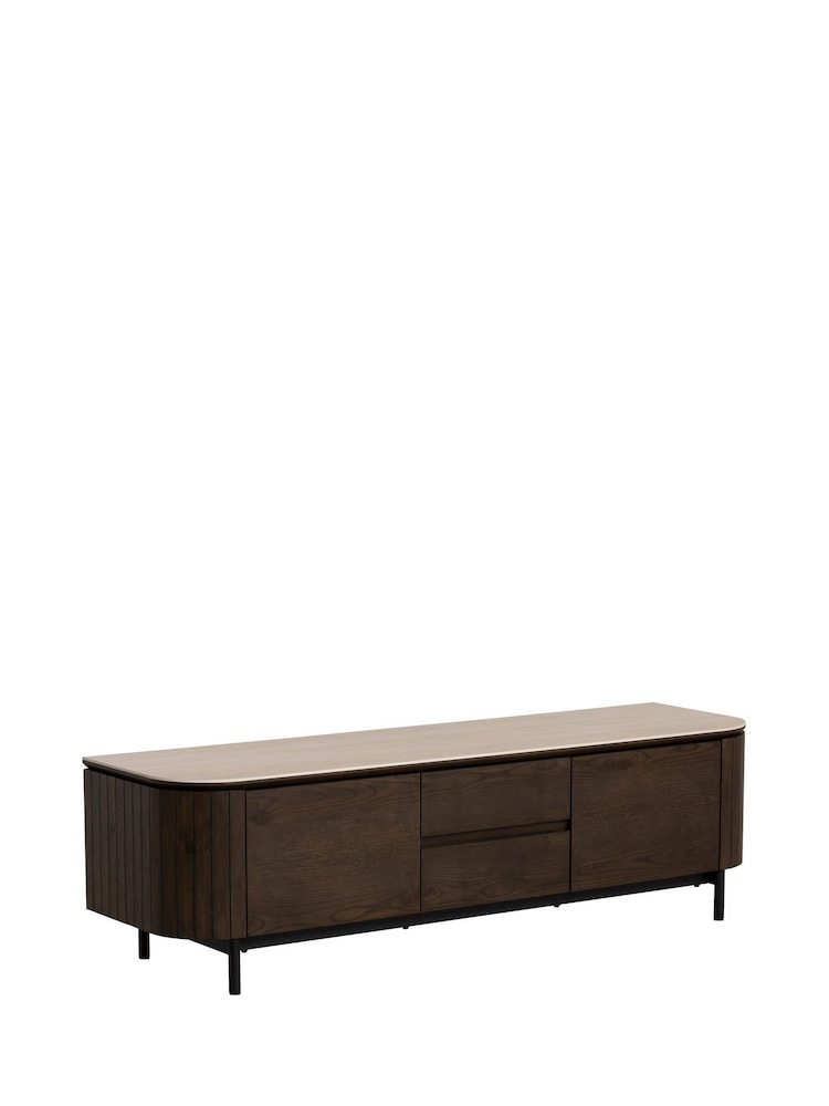 Barker and Stonehouse Brown Kita Dark Brown Wood TV Unit with Ceramic Top - Image 1 of 5