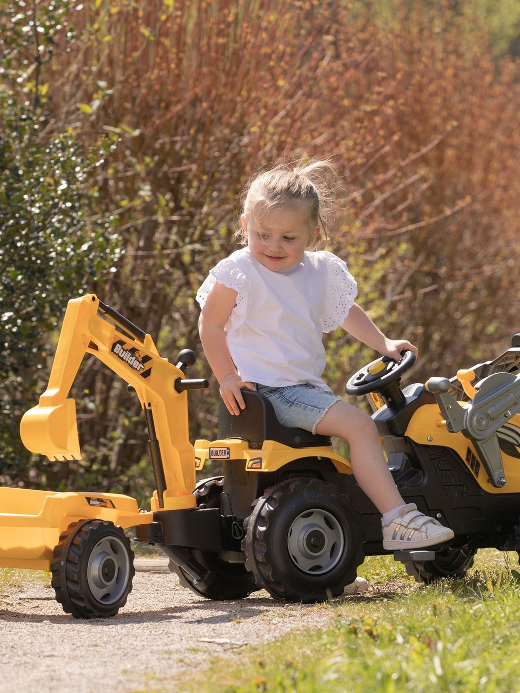 Smoby - Ride On Tractor with Trailer - Yellow, Black - 44cm - Image 3