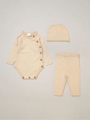 Rock-A-Bye Baby Boutique Baby Knit Brown Bodysuits Leggings and Hats Set 3-Piece - Image 1 of 6