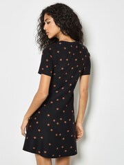 Apricot Black Polka Dot Knitted Short Sleeve Dress - Image 2 of 5
