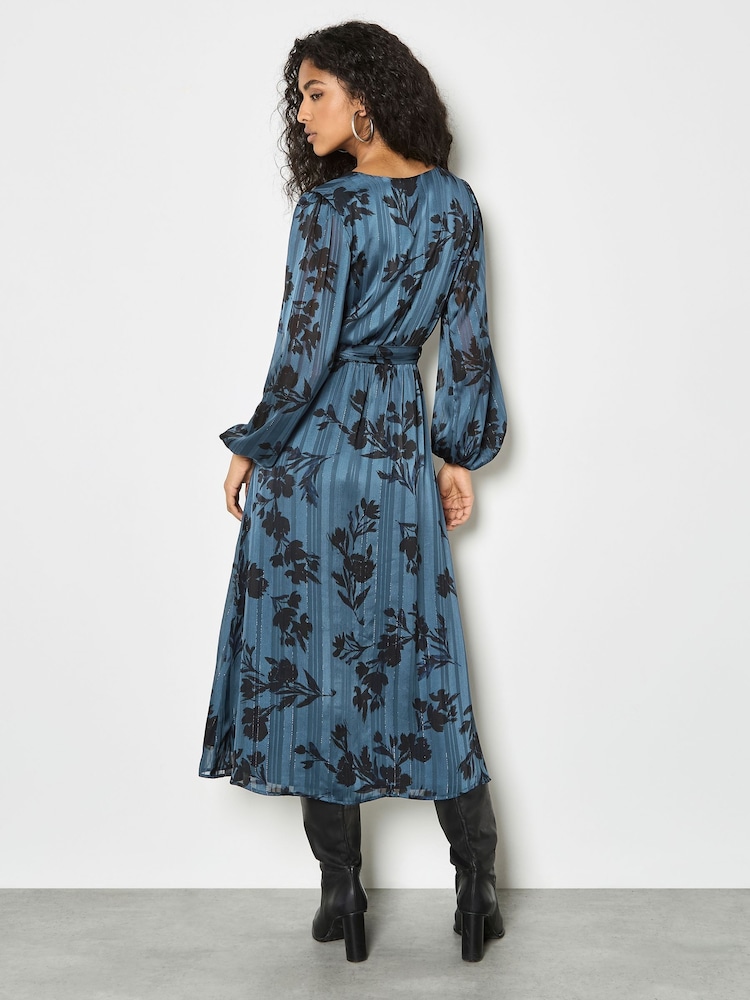 Apricot Blue Floral Print Midaxi Dress - Image 4 of 4