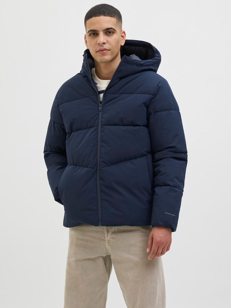 JACK & JONES Blue Hooded Puffer Jacket - Image 1 of 6 JACK & JONES Blue Hooded Puffer Jacket - Image 1 of 6