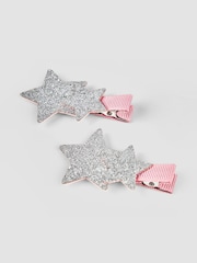JoJo Maman Bébé Silver 2-Pack Star Glitter Clips - Image 1 of 3