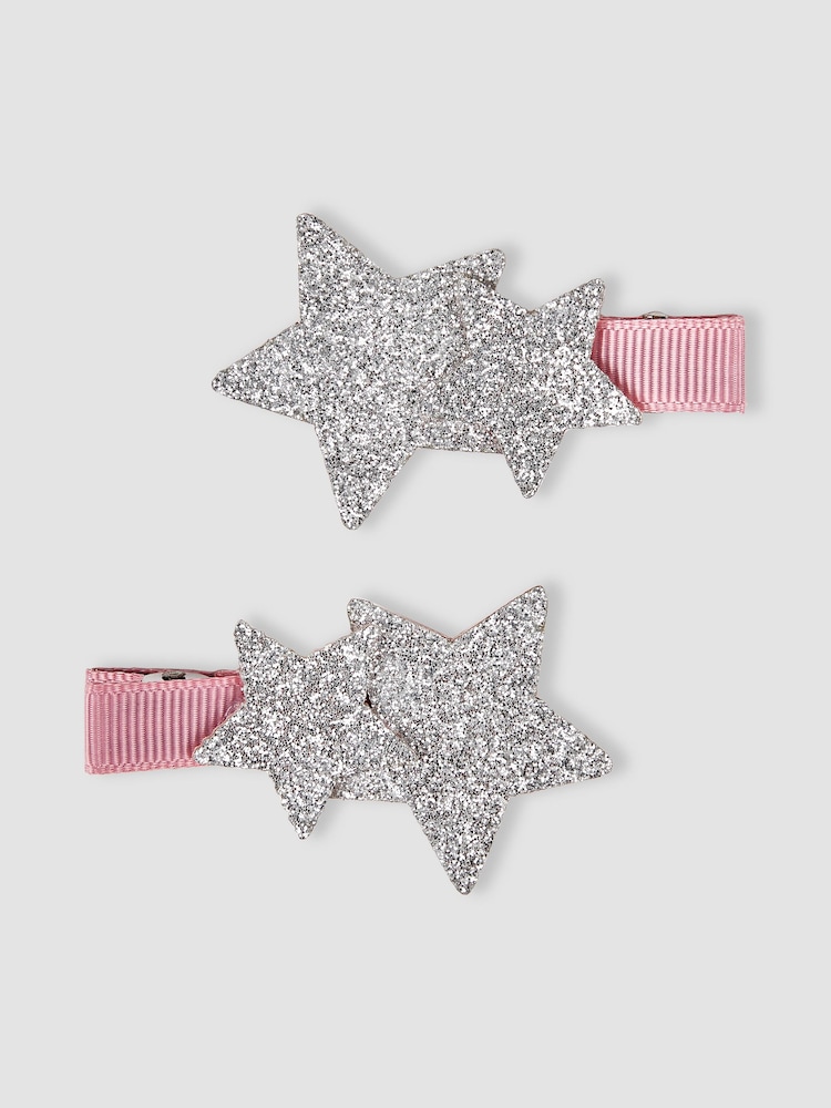 JoJo Maman Bébé Silver 2-Pack Star Glitter Clips - Image 3 of 3